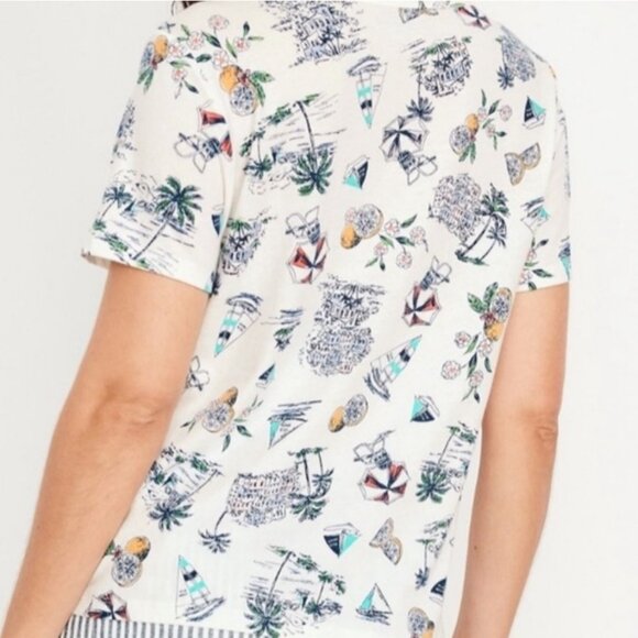 NWOT Old Navy Womens EveryWear V-Neck T-Shirt L Tropical Print 100% Cotton - Picture 2 of 4